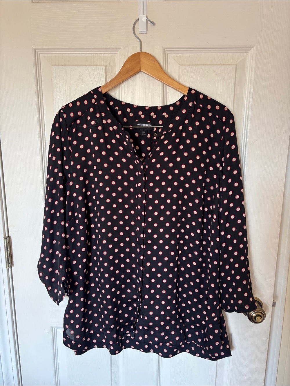 Liz Claiborne Black Blouse with Pink Polka Dots